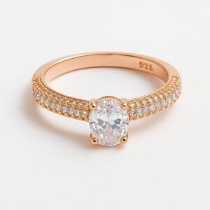 Rose Gold Plated Sterling Silver CZ Ring – Size 8.5